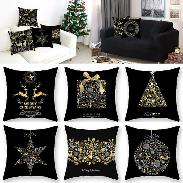 Christmas Pillow Case Glitter Peach Skin Throw Cushion Cover Sofa Home Decor ~