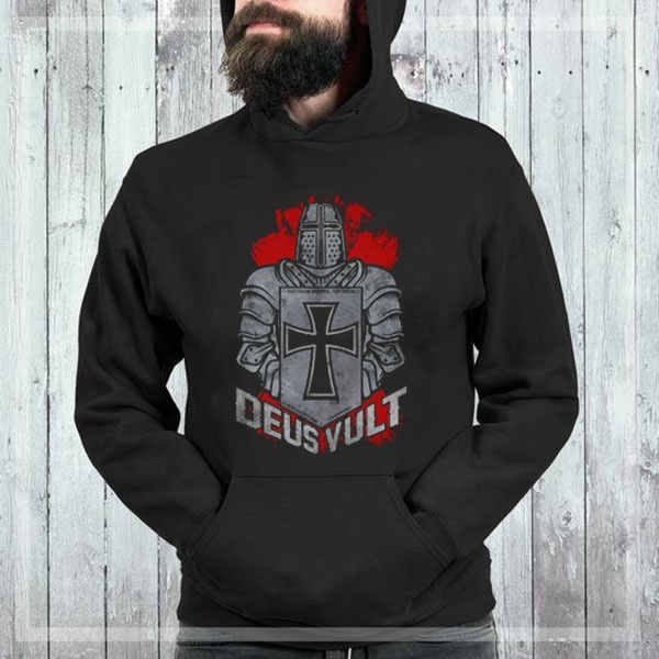 Deus Vult Crusader Hoodie Knight Templar Hooded Pullover Christian Hooded Sweater