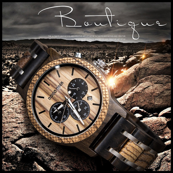 Holzuhr Herren Luxus Stilvolle Holzuhren Chronograph Freizeit Quarzuhren |  Wish