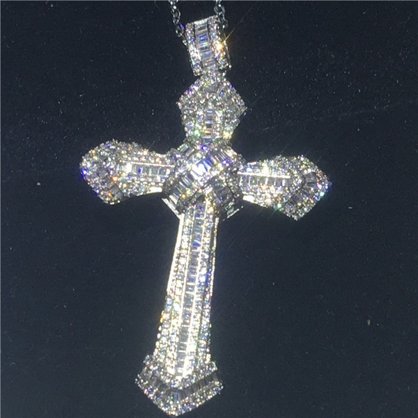 choucong Luxury Big Cross Pendant AAAAA Cz Stone 925 Sterling silver Charm Pendant  Necklace for Women Men Party Wedding jewelry - AliExpress