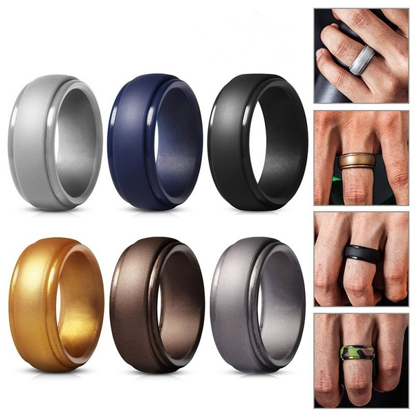 4 Pack Silicone Band Ring for Men Women Wedding Step Edge Rubber Wedding Ring UK