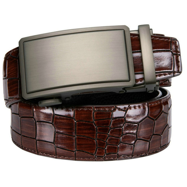 Mens Ratchet Belt,Genuine Leather Belt with Automatic Buckle Alloy,Gift Set  for Men