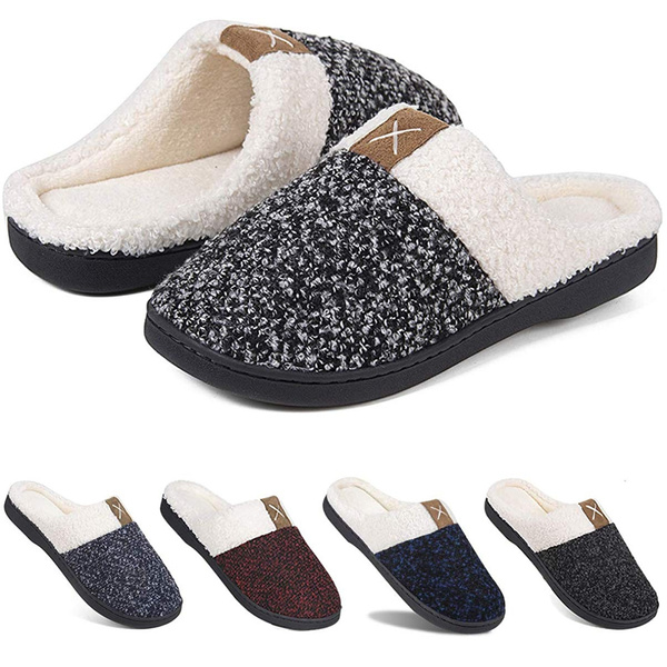 Women's Memory Foam Slippers Comfort Wool-Like Plush Fleece Lined House ...