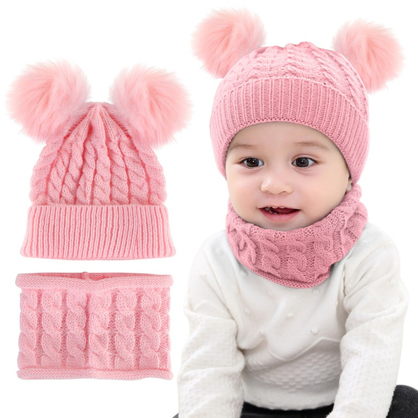 2pcs/set Toddler Baby Winter Knitted Hat Scarf Set Pom Pom Ball Beanie ...