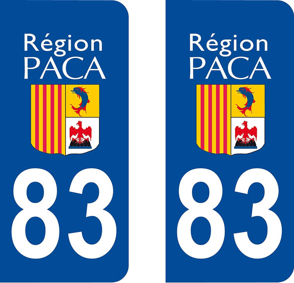 Adesivi Targa Auto Regione Provenza-Alpi-Costa Azzurra (83 Var) - Set Di 2 Adesivi Per Targa Anteriore E Posteriore - Fabbricazione Francese