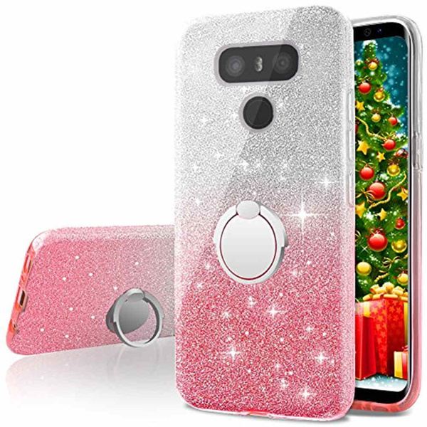 LG G6 Case LG G6 Plus Case Girls Bling Glitter Sparkle Cute Phone Case With 360 Rotating Ring Stand Soft TPU Outer Cover Hard PC Inner Shell Skin