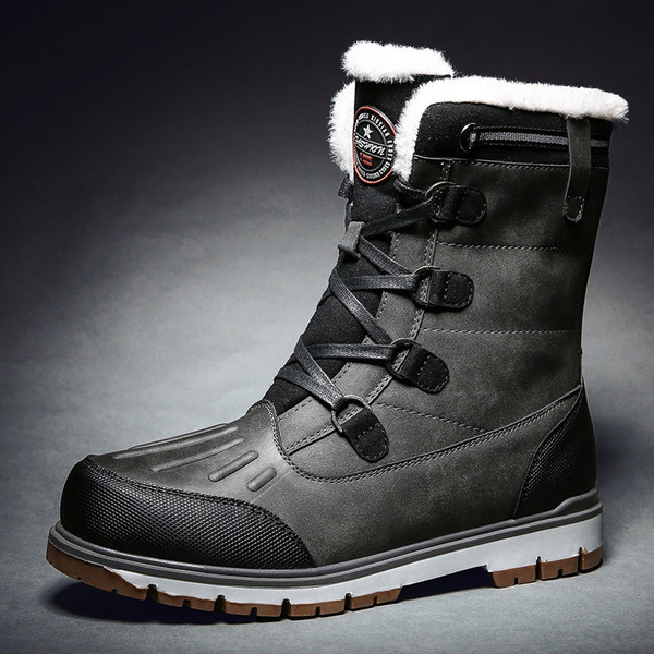Mens Winter Snow Boots Waterproof Men's Anti-Slip Warm Fur Winter Boots  Lace-up Shoes for Outdoor Indoor