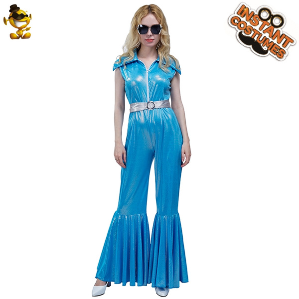 Adult Women 70 S Disco Costume Fancy Dress Hippies Jumpsuit Role Play Party Wish