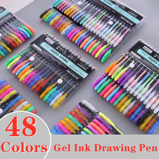 6 Pieces/Lot 48 Colors Gel Pens Set Highlighter Marker Pen Watercolor Pen Glitter Gel Pen for Adult Coloring Books Journals Drawing Doodling Art Markers
