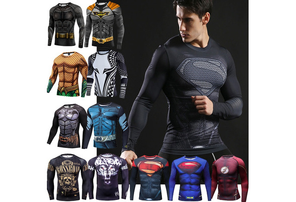 Mens Compression Shirts Long Sleeve Rashguard Crossfit 3D Sportswear Tight  DC Comics Superhero Bodybuilding Training Running Basketball Quick Drying  O-neck Tops Tees