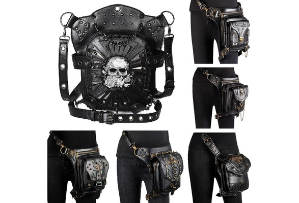 Wendingstan Rock Leather & Vintage Gothic Retro Steampunk Handbag Victorian  Style Shoulder Waist Bag Black, Medium