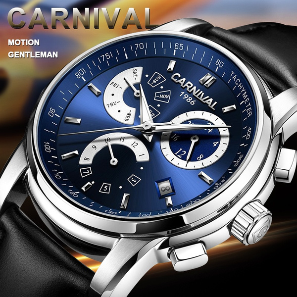 Blue Dial Luxury Multifunction Automatic Watch Men Week Month Calendar 24 Hours Luminous Mechanical Watch