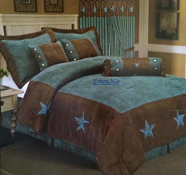 7 Pieces Set Embroidery Printed Texas Star Western Star Luxury Comforter Suede 