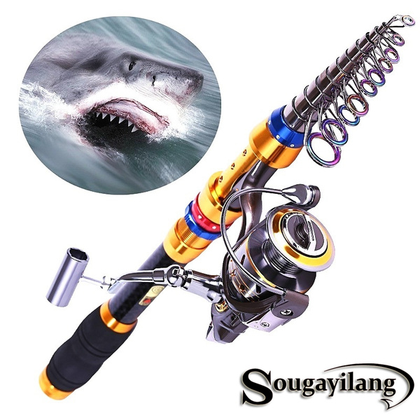 Sougayilang Fishing Rods and Reels Set Carbon Fiber Telescopic Fishing Rod  with 13BB Metal Spinning Reel for Travel Boat Camping Fishing