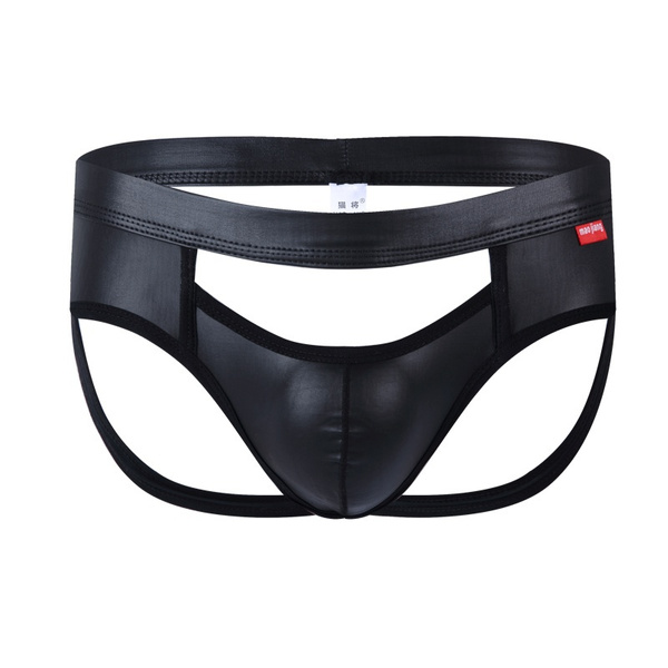 Men's PU Leather Jockstrap Underwear Sexy Open Butts Gay Pouch