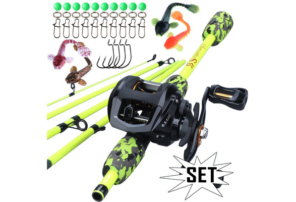 Fishing Rod Reel Lure Hook Connector Combos Casting Fishing Pole 5 Sections  with 13bb Baitcasting Reel Portable Travel Fishing