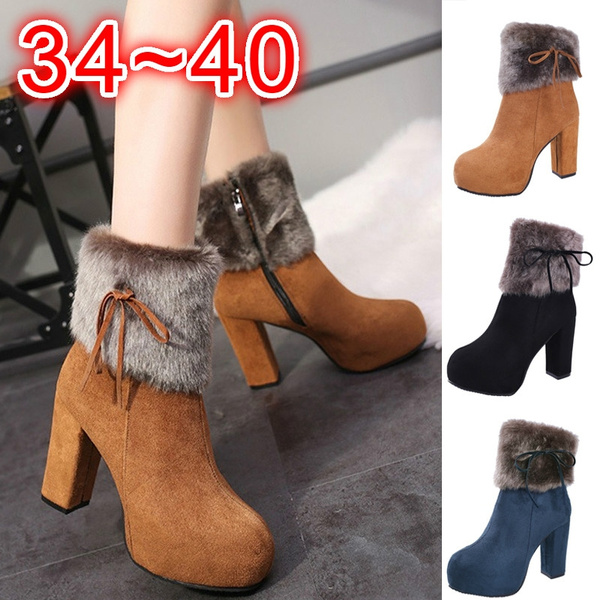 winter high heel boots with fur