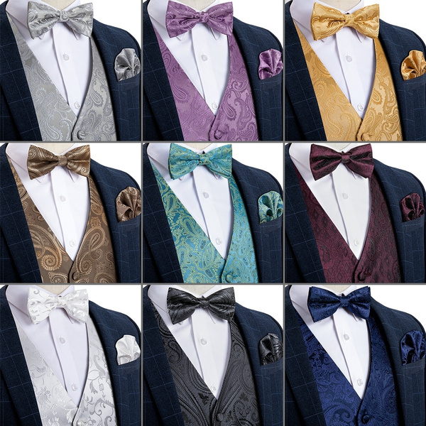 15 Styles Vest Set for Men Paisley Solid Multi-color Waistcoat Silk Suit  Vest Bow Tie Pocket Square Cufflinks for Business Wedding | Wish