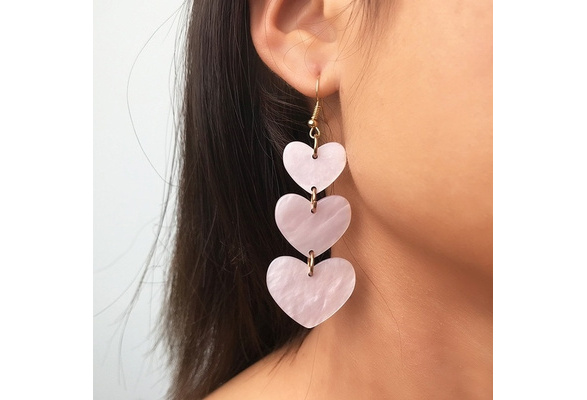 dangle pink heart earrings