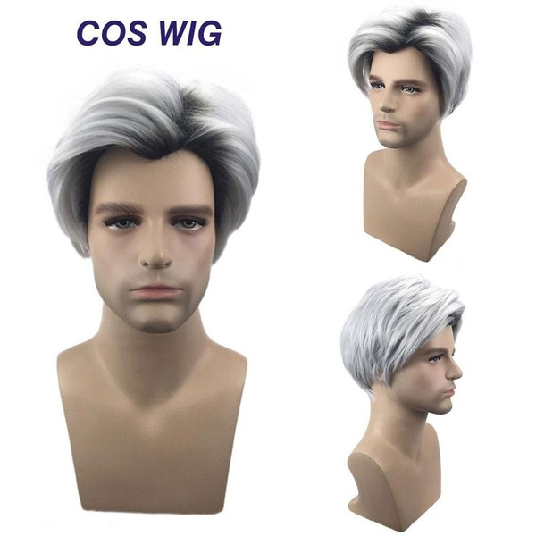 Ättlingar Carlos Cosplay peruk Mens vit svart mix färg kort hår Halloween Wish