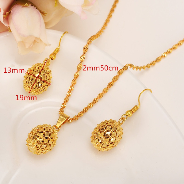 22K Gold Necklace & Drop Earrings Set - 235-GS104 in 19.250 Grams