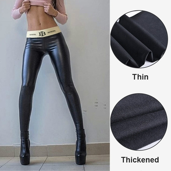Women's Fashion Super Stretchy Leather Leggings Slimming Low-waist Pencil  Pants Casual Leather Pants