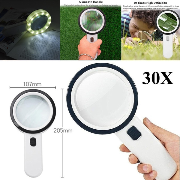12 LED 30X Illuminated Handheld Magnifier Lighted Magnifying Glass for  Seniors Reading Soldering Inspection Coins Jewelry