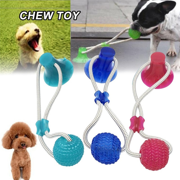 Floor suction cup outlet dog toy with ball