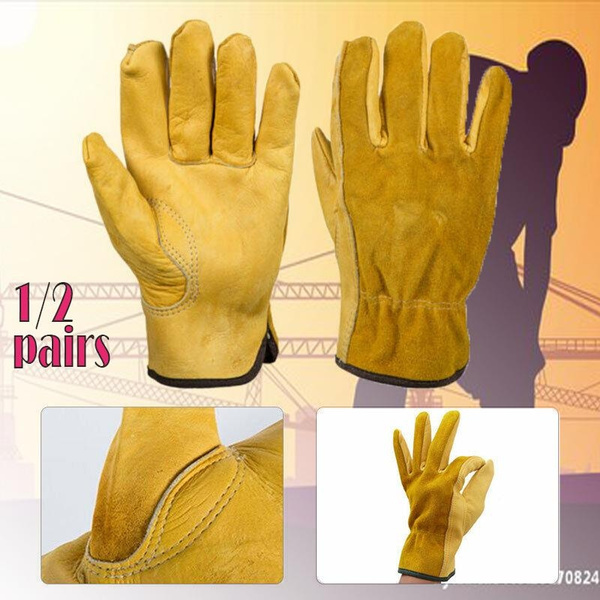 1 Pair Men Women Heavy Duty Gardening Gloves Thorn Proof Leather Work and Drive 