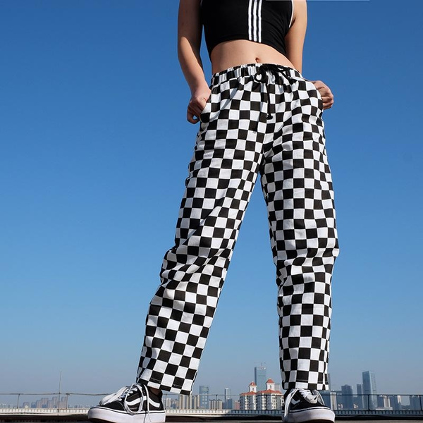 Checkered track outlet pants womens