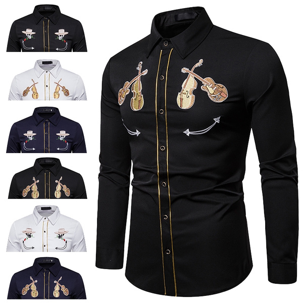 Men's Western Cowboy Shirts Long Sleeve Slim Fit Floral