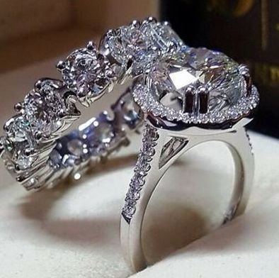 Round Large White zircon Chunky Sparkling Bling Silver Tone Wedding Ring Siz5-11 