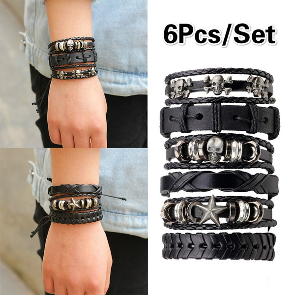 Gothic Skull Design Leather Rope Bracelet  Gothic skulls, Skull design,  Rope bracelet