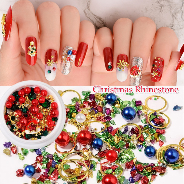 JNANEEI 3D Nail Art Rhinestone Nail Gems Santa Reindeer Snowman Nail Art  Decorations Metal Nail Art Studs Christmas Nail Jewelry 