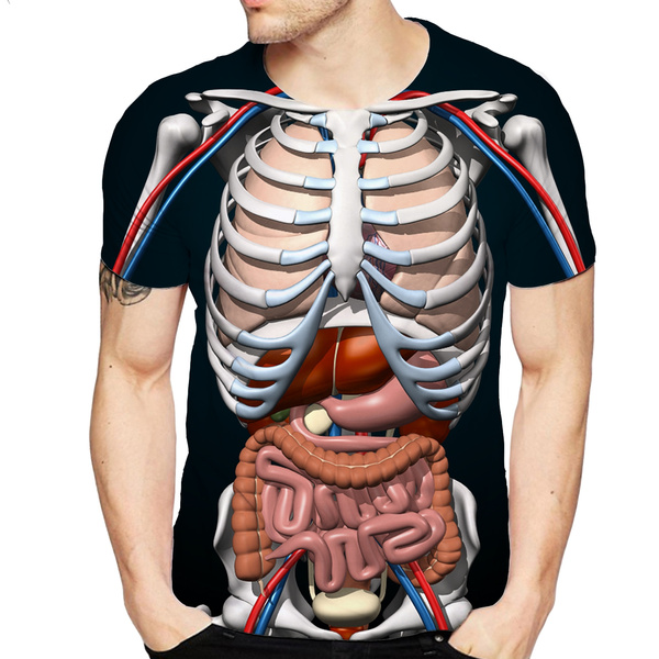 Fashion Halloween Horror Male Skeleton Internal Organs 3D Printed T ...