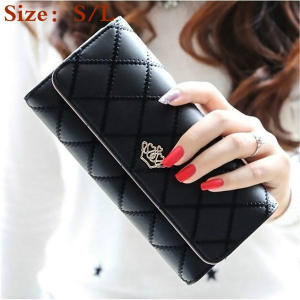 Womens Wallets Purses Plaid PU Leather Long Wallet Hasp Phone Bag Money  Coin Pocket Card Holder Female Wallet Purse