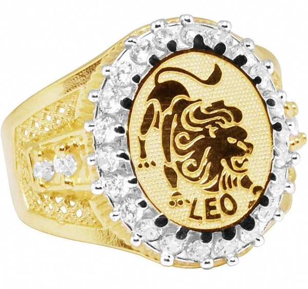 18K TWO TONE Gold Plated Mens Fashion Leo Lion Lucky Zodiac Designer Pinky  Ring Sz 7-15