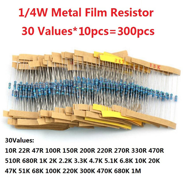 300 Pcs 1/4W 1% 30 Kinds Each Value Metal Film Resistor Assortment Kit Set 
