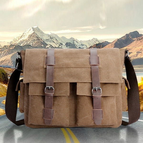 canvas and leather messenger bag