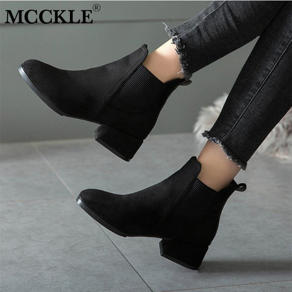 Women Ankle Boots Casual Winter Shoes Suede Comfortable Black
