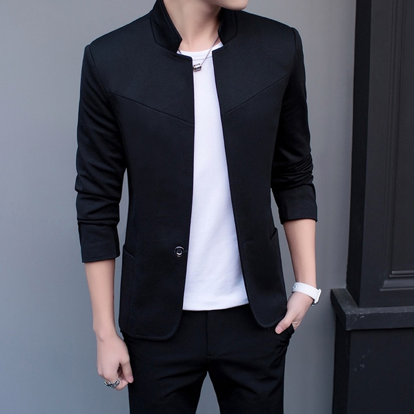 Mens Grant Black Slim Fit Leather Racer Jacket - NYC Leather Jackets