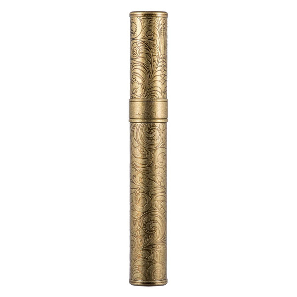 Brass Metal Carved Arabesques Cigar Tube Case Holder for 1 Cigar Silver 