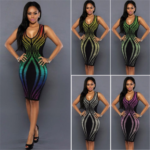 Sexy mujeres verano vendaje vestido nuevo estilo Arco Iris Color Bodycon  fiesta de noche Mini vestidos cortos Venta caliente paquete Hip vestido |  Wish