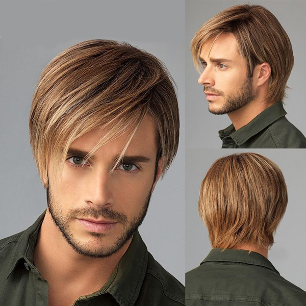 Men's Wig Blonde Straight Natural Hair Man Hairstyle Brown Toupee Good  Gifts for Daddy Replacement Wigs for Man | Wish
