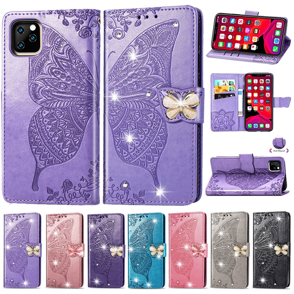 SainCat Case Compatible with Huawei P Smart 2019 case glitter Sparkle Rhinestone 3d Butterfly Embossing Design Card holder Scratch Resistant Premium Leather Flip Stand Wallet Case+Gold 