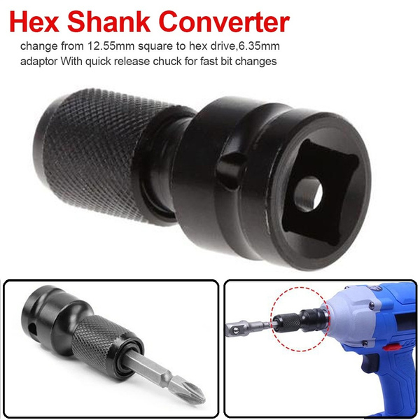 Socket Adapter Converter Impact Steel 1/2" Quick Release 1/4" Hex Shank Durable 