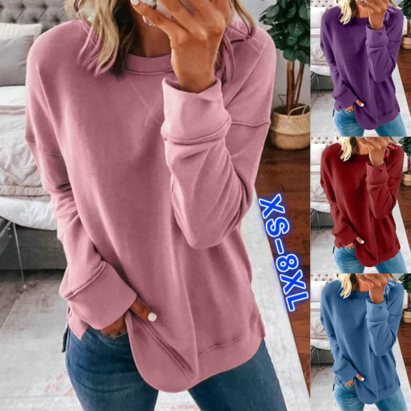 nøgle koncept etisk XS-8XL Plus Size Fashion Clothes Autumn and Winter Tops Women's Casual Long  Sleeve Blouses Ladies Solid Color Loose Shirts Round Neck Cotton T-shirts  Pullover Sweatshirts | Wish