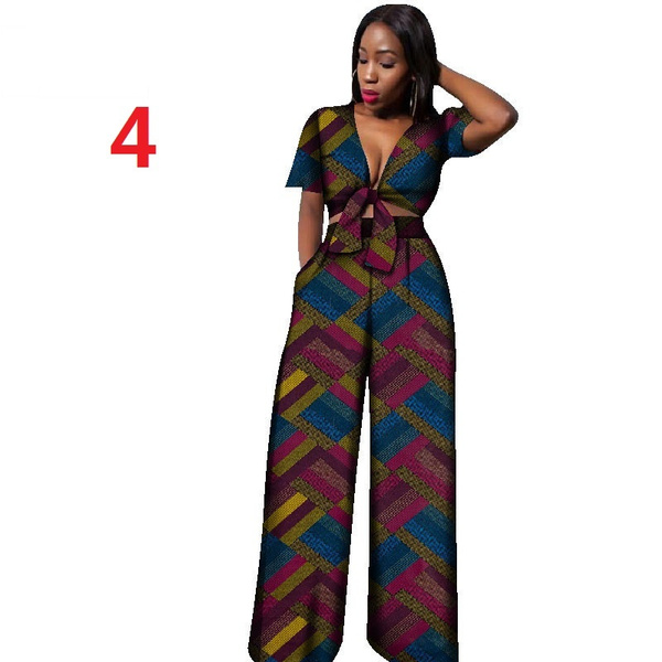 2 Pieces Set for Women Traditional African Clothing New Arrival Cotton  Fashion African Women Pant Suit Print Lady Crop Top and Pant WY1861