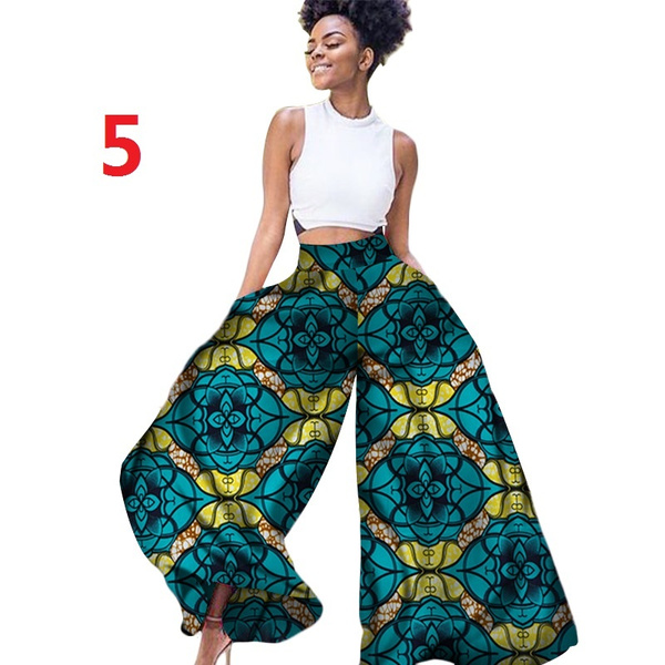 Women African High Waisted Printed Baggy Pants With Tie Set