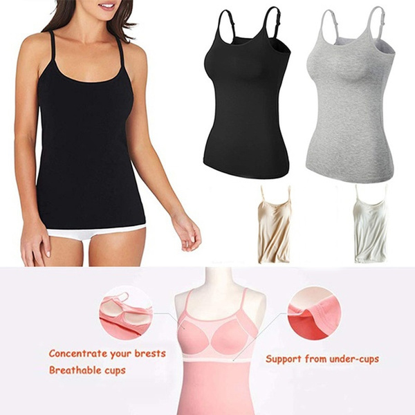 Womens Modal Built In Bra Padded Camisole Tank Tops Adjustable
